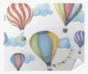 Watercolor Pattern With Cartoon Hot Air Balloon - Hot Air Balloons Watercolor