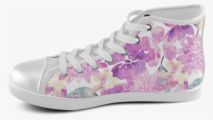 Watercolor Flower Pattern Men's High Top Canvas Shoes - Shoe