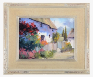 Oil On Linen Canvas Old House With Flowers By Howard - Oil Painting