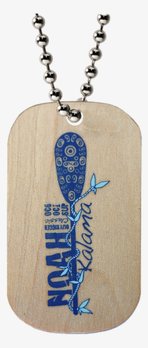 Custom Wooden Dog Tag With Blue Imprint On A Ball Chain - Ball Chain