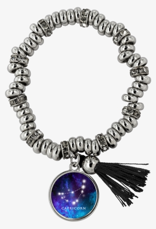 Capricorn Zodiac Sign Starry Night Blue Silver Plated - Bracelet