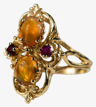 Natural Orange Fire Opal Ruby 14k Gold Ring - Crystal