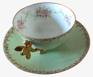 France Dragonfly Handle Footed Demitasse Or Tea Cup - Saucer