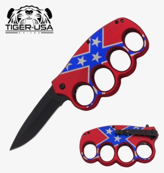 Sale 8 Inch Rebel Flag Trigger Action Trench Knife, - Rebel Flag Knife