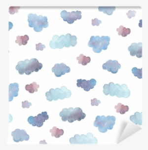 Seamless Pattern Of Soft Blue Clouds Painted In Watercolor - Watercolor Painting