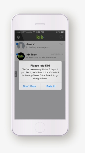 Kik Messanger Rating - Rate Us On App Store Message