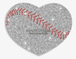 Beautiful Silver Baseball Heart Iron On Glitter Rhinestone - Baseball