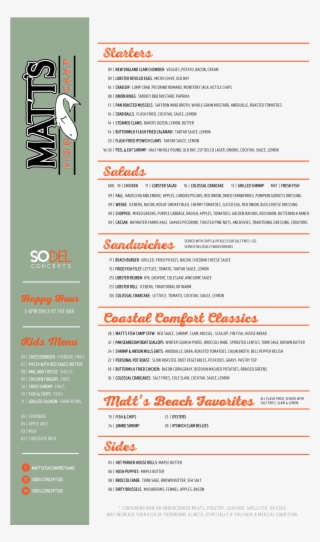 Matts Fish Camp Bethany Dinner Menu Fall 2018 01 - Menu
