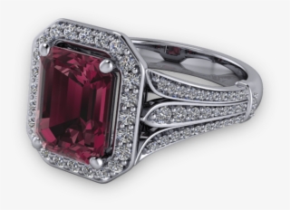 Radiant Cut Garnet And Diamond Halo Split Floral Shank - Radiant Cut Ruby Rings