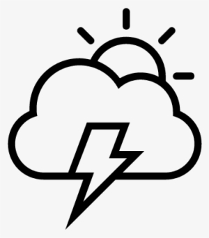 Storm Day Weather Interface Symbol Of Sun, Cloud And - Sun And Cloud And Lightning