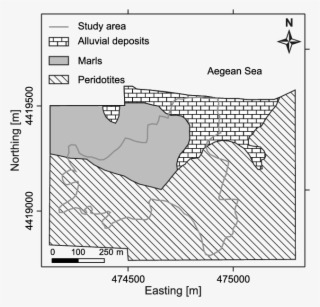 Geological Map Of The Study Area Near Paliouri, Greece - Paliouri, Chalkidiki