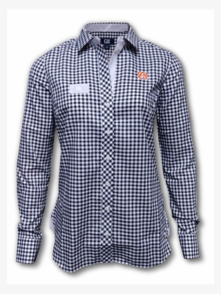 Ladies Navy Gingham Button Down With Embroidered Au - Auburn Tigers Women's Basketball