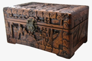Chinese Carved Camphor Wood - Wooden Chest Box