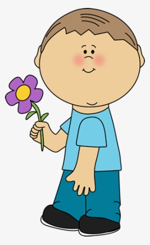 Boy Holding A Flower Clip Art - Boy With Flower Clipart