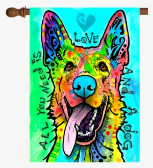 Love And A Dog House Flag - Dean Russo German Shepherd Art