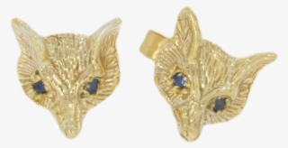 9ct Yellow Gold Fox Mask Earrings With Sapphire Eyes - Colored Gold