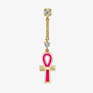 Diamond And Pink Ankh Drop Earring