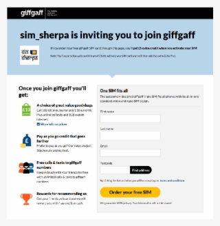 Sim Sherpa Giffgaff Invite Page - Giffgaff