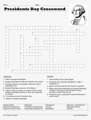 Us Presidents Day Crossword Puzzle Main Image - Presidents Day Crossword Puzzle