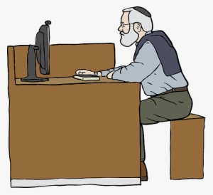 Computer, Desk, Man, Person, Cartoon, Pictogram, Beard - Old Man Working Clipart