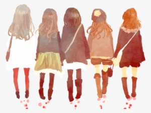 Watercolor Of The Back Of Five Women Walking Away Together, - Sahabat 5 Orang