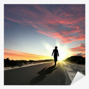 Man Walking Away At Dawn Along Road Sticker • Pixers®