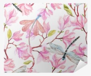 Watercolor Magnolia Branches And Dragonfly Poster •