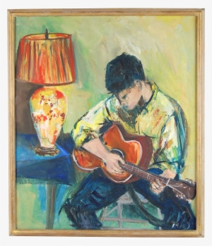 M#century Oil Painting Folk Singer Guy With Acoustic - Oil Painting