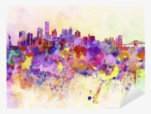 New York Skyline In Watercolor Background Sticker •