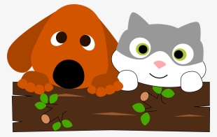 Vector Stock A And Behind Tree Trunk Medium Image - Cartoon Cat And Dog