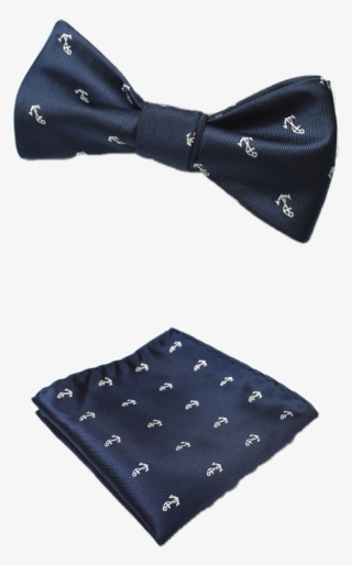 Dark Blue Anchor Bow Tie And Pocket Square