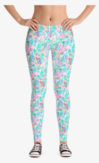 Coral Reef Turquoise Leggings - Happy Double Hooded Pied Frenchie Capri Leggings