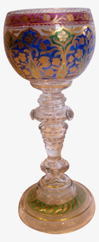 Bohemian Czech Heckert Art Glass Wine Goblet 7 3/8”
