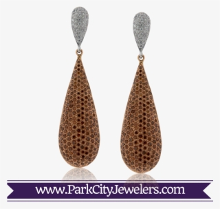 Cognac And White Diamond Pave Drop Earrings