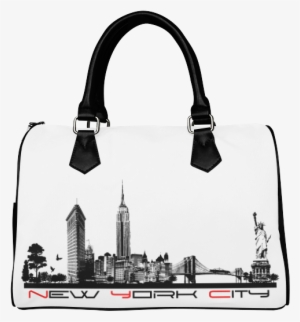 New York City Skyline 6 Boston Handbag - Skull Girl Boston Handbag