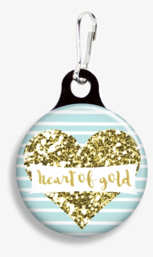Heart Of Gold Aqua - Promotional Zoogee 1-1/8 Round Metal Zipper Pull Tag