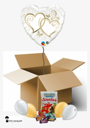 Gold Hearts Entwined Balloon In A Box - Qualatex 36 Inch Shaped Foil Balloon - Entwined Hearts