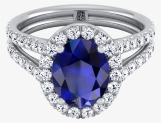 Sapphire Oval Center With Diamond Halo Engagement Ring - Diamond