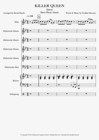 Killer Queen Sheet Music For Flute, Piano, Guitar, - Music