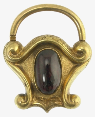 Antique Victorian Cabochon Garnet And 15k Gold Shield - Pendant