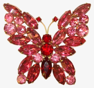 Fabulous Butterfly Pink & Red Rhinestone Large Vintage - Portable Network Graphics