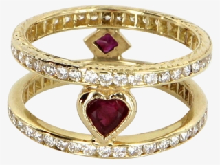 Diamond Ruby Heart Sz 6 Double Band Ring Vintage 14 - Diamond