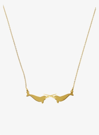 Dueling Narwhal Necklace In Mirror Gold - Gold