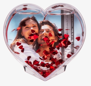3d-acrylic Glitter Heart Waterglobe With Heart Foils - Hartvormige 3d Fotokader Met Hartjes Confetti