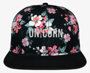 Snapback Cap Black Floral Crown Pattern Unicorn Brodé - Cap