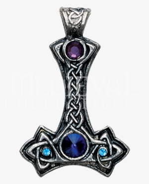 Jeweled Thor's Hammer Necklace - Thor's Hammer Nordic Lights Pendant Necklace