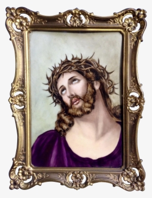 Antique European Icon Jesus Christ Crucifixion Portrait - Painting