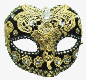 007 - Open - Black Gold Thick Lace Mask - Fancy Dress