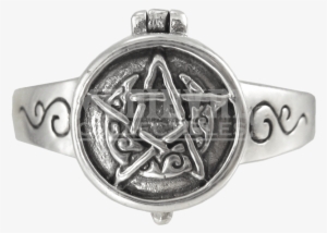 Silver Horned Moon Pentacle Poison Ring - Ring