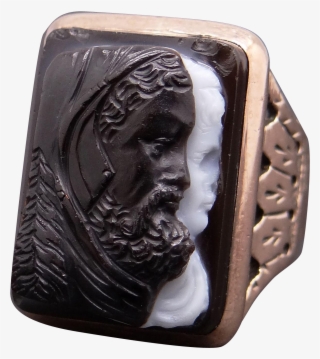 Mens 10k Rose Gold Carved Cameo Onyx Roman Soldier